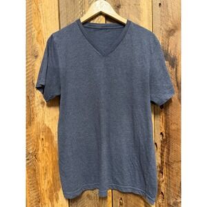 V Neck T Shirt Mens Large Blue Heathered Stretch Minimalist Preppy Neutral